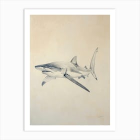 Vintage Smooth Hammerhead Shark Pencil Illustration 2 Art Print