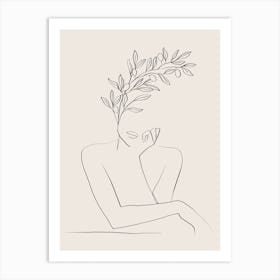 Woman With Olive Branch Line Drawing Art Print