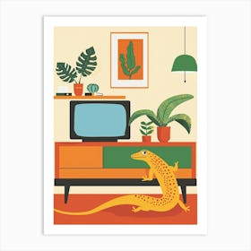Lizard In The Living Room Modern Colourful Abstract Illustration 1 Art Print