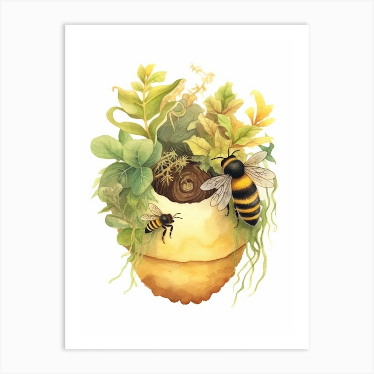 Small Earth Bumble Bee Beehive Watercolour Illustration 2 Art Print