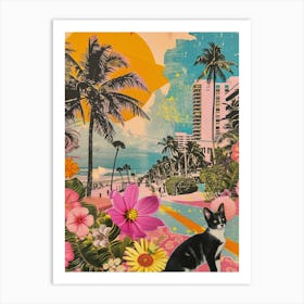 Miami Beach   Floral Retro Collage Style 1 Art Print
