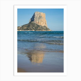 Peñón de Ifach and its reflection on the sandy beach in Calpe Art Print