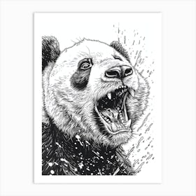Giant Panda Growling Ink Illustration 2 Art Print