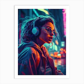 Girl With Headphones 2 Art Print