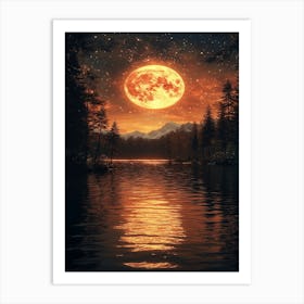 Full Moon Over Lake 6 Art Print