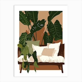 Sofa With Tropical Plants Art Print