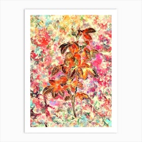 Impressionist Single May Rose Botanical Painting in Blush Pink and Gold Art Print