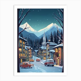 Winter Travel Night Illustration Chamonix France 1 Art Print