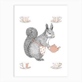 Tea Time Squirrel Art Print