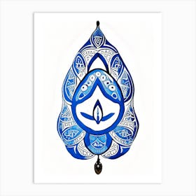 Hamsa Symbol Blue And White Line Drawing Art Print