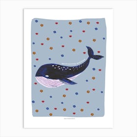Retro Whale In Blue Art Print