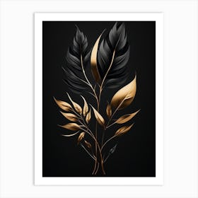 Black Gold Floral Design Art Print