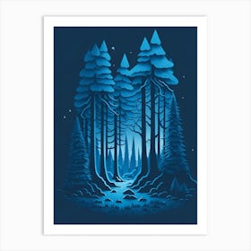 A Fantasy Forest At Night In Blue Theme 50 Art Print