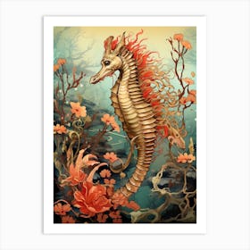 Seahorse Animal Drawing In The Style Of Ukiyo E 4 Art Print