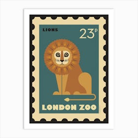 London Zoo Stamp Lion Kids Art Print Art Print