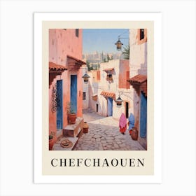 Chefchaouen Morocco 4 Vintage Pink Travel Illustration Poster Art Print