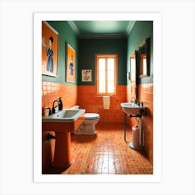 Orange Tiled Bathroom Art Print