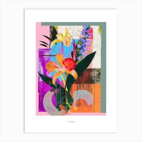 Orchid 3 Neon Flower Collage Poster Art Print