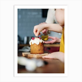 Mother And Daughter Preparing A Cake Art Print