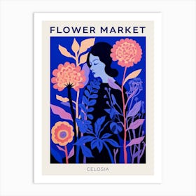 Blue Flower Market Poster Celosia 1 Art Print