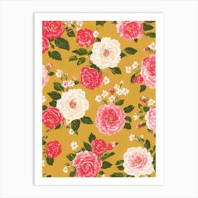 Camellia Floral Print Retro Pattern1 Flower Art Print