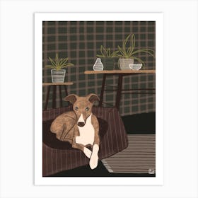 Dog In Living Room Green Art Print