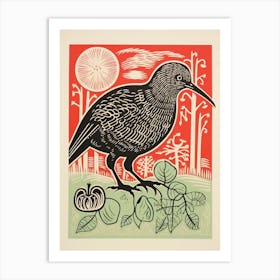 Vintage Bird Linocut Kiwi 7 Art Print