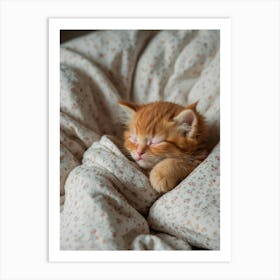 Cute Kitten Sleeping In Bed Art Print