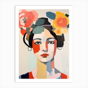 Woman With Flowers On Her Head Art Print