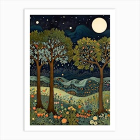 William Morris Night Sky With Trees Art Print