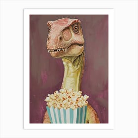 T Rex Dinosaur Eating Popcorn 1 Art Print