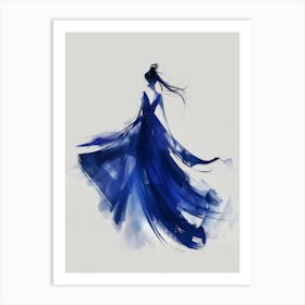 Watercolor Of A Woman In Blue Dress Art Print