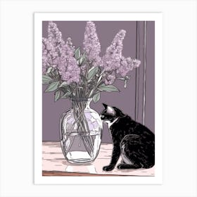 Drawing Of A Still Life Of Lilac With A Cat 3 Art Print