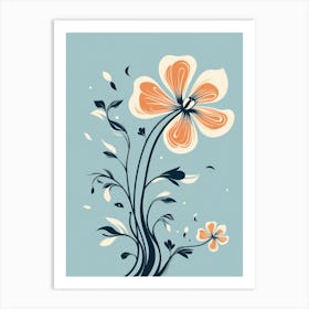 Flowers On A Blue Background 1 Art Print