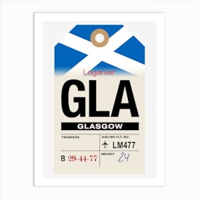 Glasgow (GLA) Scotland Vintage Airline Luggage Tag Art Print