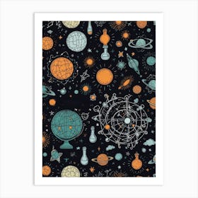 Doodle Planets Seamless Pattern Art Print