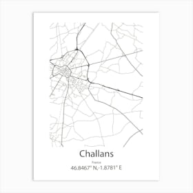 Challans,France Minimalist Map Art Print