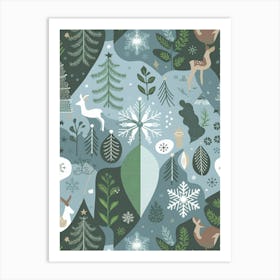 Christmas Tree And Deer Art Print