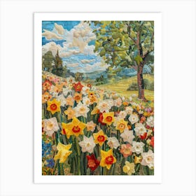 Daffodils Field Knitted In Crochet 4 Art Print