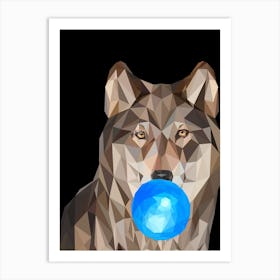 Wolf With Blue Ball Art Print