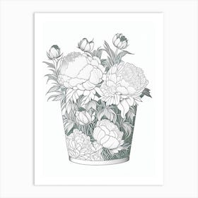 Container Of Peonies In Garden 1 Drawing Art Print
