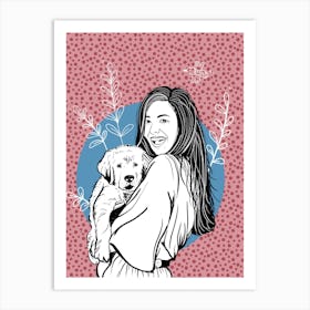 Girl and puppy Art Print