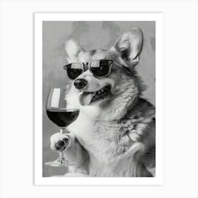 Corgi Drinking Wine Art Print