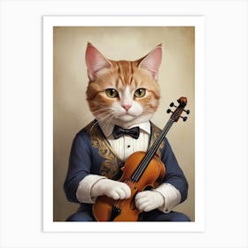 Elegant Cat Playing Violin Art Print