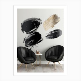 Black And White Brushstrokes 3 Art Print