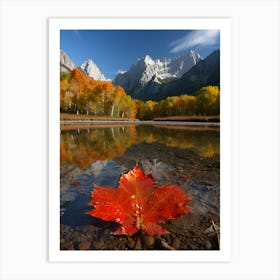 Red Maple Leaf In Water Art Print