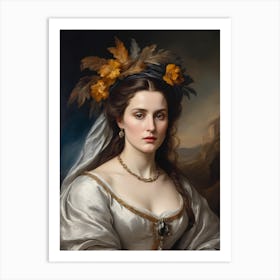 Elegant Classic Woman Portrait Painting (1) Art Print