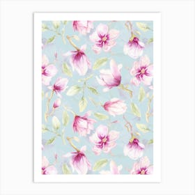 Watercolor Purple Magnolia Flowers Art Print