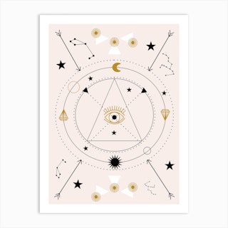 Devil Eye And Celestials  In A Geometric Composition Art Print