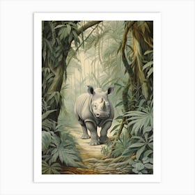 Illustration Of Rhino In The Distance Realistic Illustration 6 Art Print